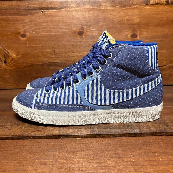 Nike Blazer Mid Shoes Premium Vintage Denim Patch Work Hickory Striped Size 9_US - Picture 1 of 13